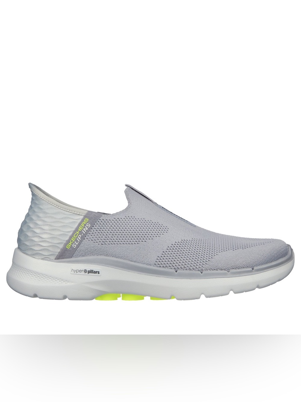Skechers Men’s Slip-On Knit Sneaker in Light Gray with Neon Accent